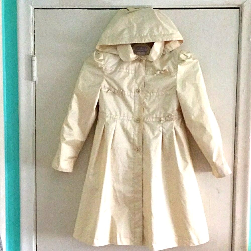 Rothschild Girls Shimmery Cream Spring Coat Dress Bow Details Size 6